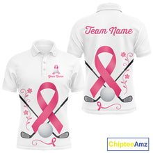 Load image into Gallery viewer, Pink ribbon golf ball clubs Mens polo golf shirts Custom Breast cancer awareness team golf jerseys NQS10506