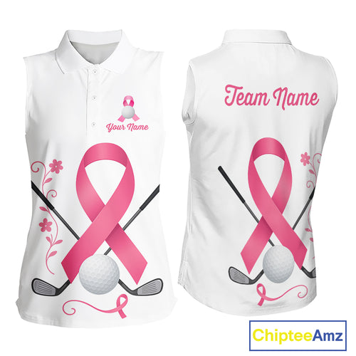 Pink ribbon golf ball club Sleeveless Polo golf shirt Custom Breast cancer awareness team golf jersey NQS10506