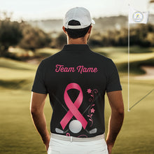 Load image into Gallery viewer, Pink ribbon golf ball clubs Black Mens polo golf shirts Custom Breast cancer team golf jerseys NQS10507