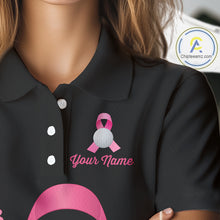 Load image into Gallery viewer, Pink ribbon golf ball clubs Black Women polo golf shirts Custom Breast cancer team golf jerseys NQS10507