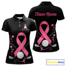 Load image into Gallery viewer, Pink ribbon golf ball clubs Black Women polo golf shirts Custom Breast cancer team golf jerseys NQS10507