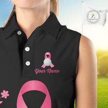 Load image into Gallery viewer, Pink ribbon golf ball club Black Sleeveless Polo golf shirt Custom Breast cancer team golf jersey NQS10507
