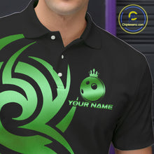 Load image into Gallery viewer, Black and Green crown Bowling ball Polo, Quarter Zip Shirts for Men Custom Bowling Team jerseys NQS10731