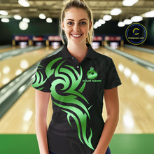 Load image into Gallery viewer, Black and Green crown Bowling ball Polo, Quarter Zip Shirts for Women Custom Bowling Team jerseys NQS10731
