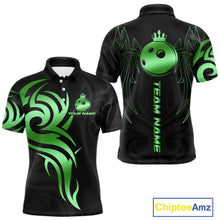 Load image into Gallery viewer, Black and Green crown Bowling ball Polo, Quarter Zip Shirts for Men Custom Bowling Team jerseys NQS10731