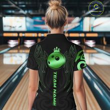 Load image into Gallery viewer, Black and Green crown Bowling ball Polo, Quarter Zip Shirts for Women Custom Bowling Team jerseys NQS10731