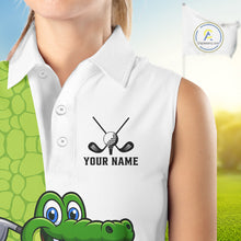 Load image into Gallery viewer, Green &amp; White Funny Alligator Women Sleeveless Polo Shirt Custom ladies&#39;s golf apparel golf gifts NQS10738