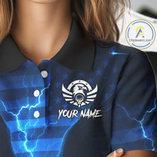 Load image into Gallery viewer, Blue lightning Thunder American Flag Eagle Golf Polo Shirt For Women Custom ladies golf outfit NQS10737