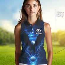 Load image into Gallery viewer, Blue lightning Thunder American Flag Eagle Sleeveless Golf Polo Shirt Custom ladies golf outfit NQS10737