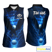 Load image into Gallery viewer, Blue lightning Thunder American Flag Eagle Sleeveless Golf Polo Shirt Custom ladies golf outfit NQS10737