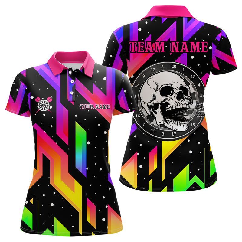 Colorful Black Skull Darts Board Dart Polo, Quarter Zip Shirts For Women Custom Team Dart Jerseys NQS9020