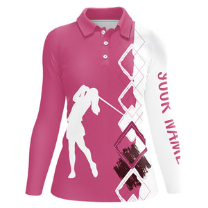 Pink and white argyle pattern Womens golf polo Shirt Custom golf attire for ladies team golf shirts NQS9023