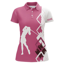 Load image into Gallery viewer, Pink and white argyle pattern Womens golf polo Shirt Custom golf attire for ladies team golf shirts NQS9023