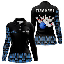 Load image into Gallery viewer, Black and Blue Camo Bowling Polo, 1/4 zip shirts for women Custom Team Bowling Jersey, gift for bowler NQS9026