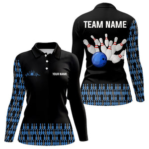 Black and Blue Camo Bowling Polo, 1/4 zip shirts for women Custom Team Bowling Jersey, gift for bowler NQS9026