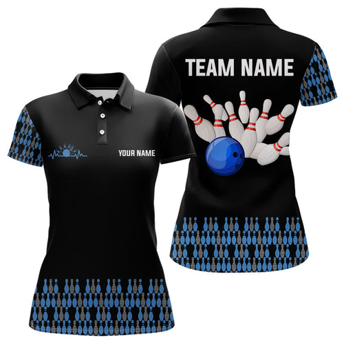 Black and Blue Camo Bowling Polo, 1/4 zip shirts for women Custom Team Bowling Jersey, gift for bowler NQS9026