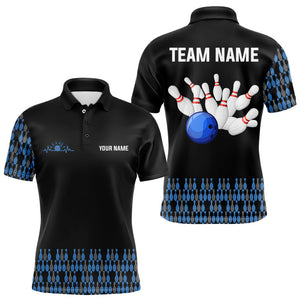 Black and Blue Camo Bowling Polo, 1/4 zip shirts for men Custom Team Bowling Jerseys, gift for bowlers NQS9026