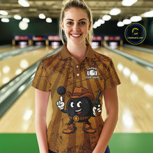 Load image into Gallery viewer, Funny Bowling Cowboy vintage retro Bowling Shirt for Women Custom Team ladies bowling outfits | Brown NQS11128