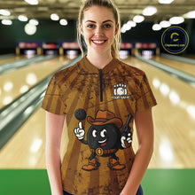 Load image into Gallery viewer, Funny Bowling Cowboy vintage retro Bowling Shirt for Women Custom Team ladies bowling outfits | Brown NQS11128
