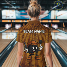 Load image into Gallery viewer, Funny Bowling Cowboy vintage retro Bowling Shirt for Women Custom Team ladies bowling outfits | Brown NQS11128