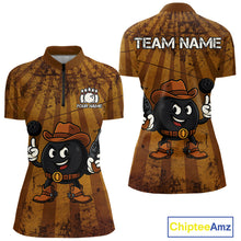 Load image into Gallery viewer, Funny Bowling Cowboy vintage retro Bowling Shirt for Women Custom Team ladies bowling outfits | Brown NQS11128