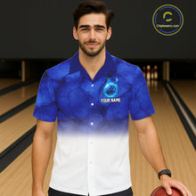 Load image into Gallery viewer, Blue and White Bowling Hawaiian Shirt Custom Team Bowling button up shirt, gift for bowlers NQS11321