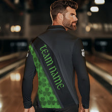 Load image into Gallery viewer, Black and Green Shamrock St Patrick Day Bowling Polo, 1/4 Zip Shirt for Men Custom Bowling Team Jersey NQS9434