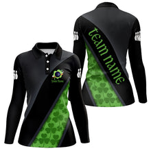 Load image into Gallery viewer, Black &amp; Green Shamrock St Patrick Day Bowling Polo, 1/4 Zip Shirt for Women Custom Bowling Team Jersey NQS9434