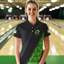 Load image into Gallery viewer, Black &amp; Green Shamrock St Patrick Day Bowling Polo, 1/4 Zip Shirt for Women Custom Bowling Team Jersey NQS9434