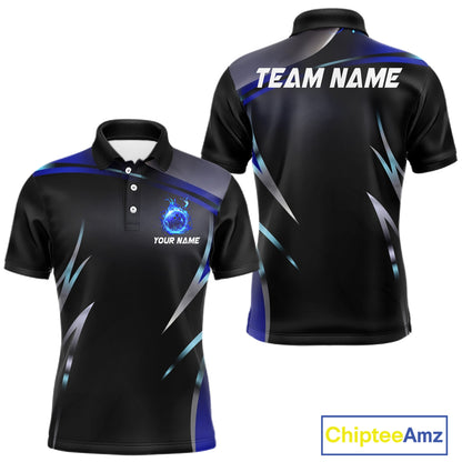 Black and blue Bowling Polo, Quarter Zip Shirts for Men Custom Team bowling shirts with flames NQS11531