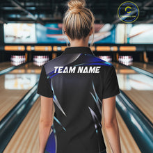 Load image into Gallery viewer, Black and blue Bowling Polo, Quarter Zip Shirts for Women Custom Team bowling shirts with flames NQS11531