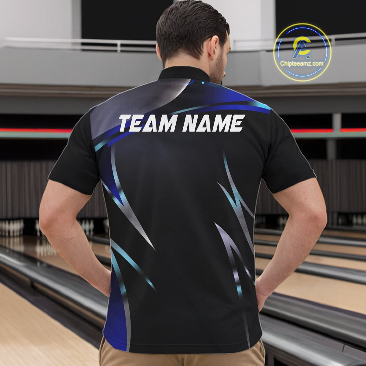 Black and blue Bowling Polo, Quarter Zip Shirts for Men Custom Team bowling shirts with flames NQS11531