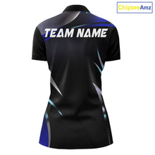 Load image into Gallery viewer, Black and blue Bowling Polo, Quarter Zip Shirts for Women Custom Team bowling shirts with flames NQS11531