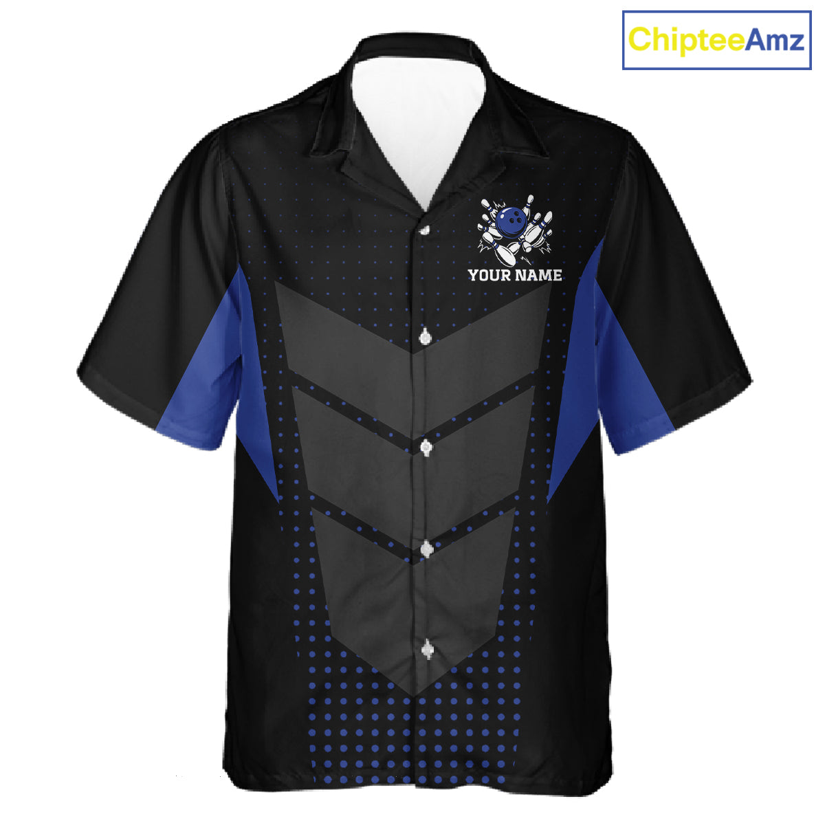 Navy blue and Black Bowling Hawaiian Shirt Custom Team bowling button up jerseys NQS11532