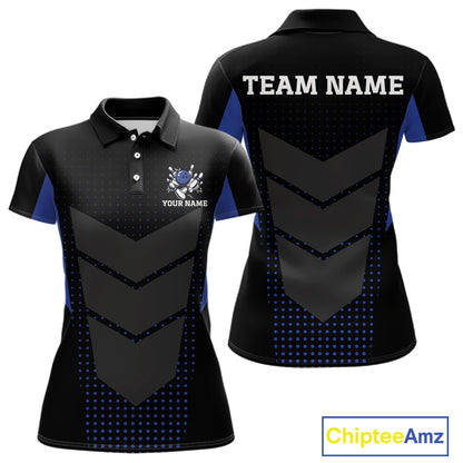 Navy blue and Black Womens Bowling Jerseys Custom Team bowling polo shirts, bowling zip jerseys NQS11532