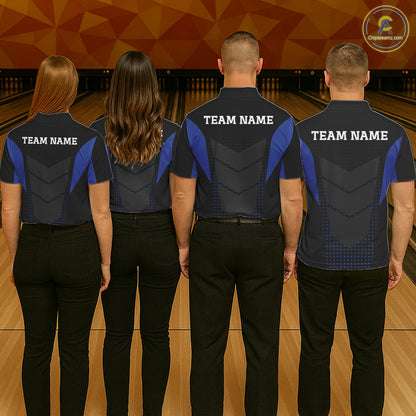 Navy blue and Black Mens Bowling Jerseys Custom Team bowling polo shirts for men, bowling zip jerseys NQS11532