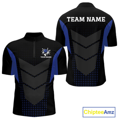Navy blue and Black Mens Bowling Jerseys Custom Team bowling polo shirts for men, bowling zip jerseys NQS11532