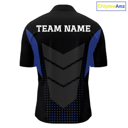 Navy blue and Black Mens Bowling Jerseys Custom Team bowling polo shirts for men, bowling zip jerseys NQS11532