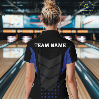 Navy blue and Black Womens Bowling Jerseys Custom Team bowling polo shirts, bowling zip jerseys NQS11532