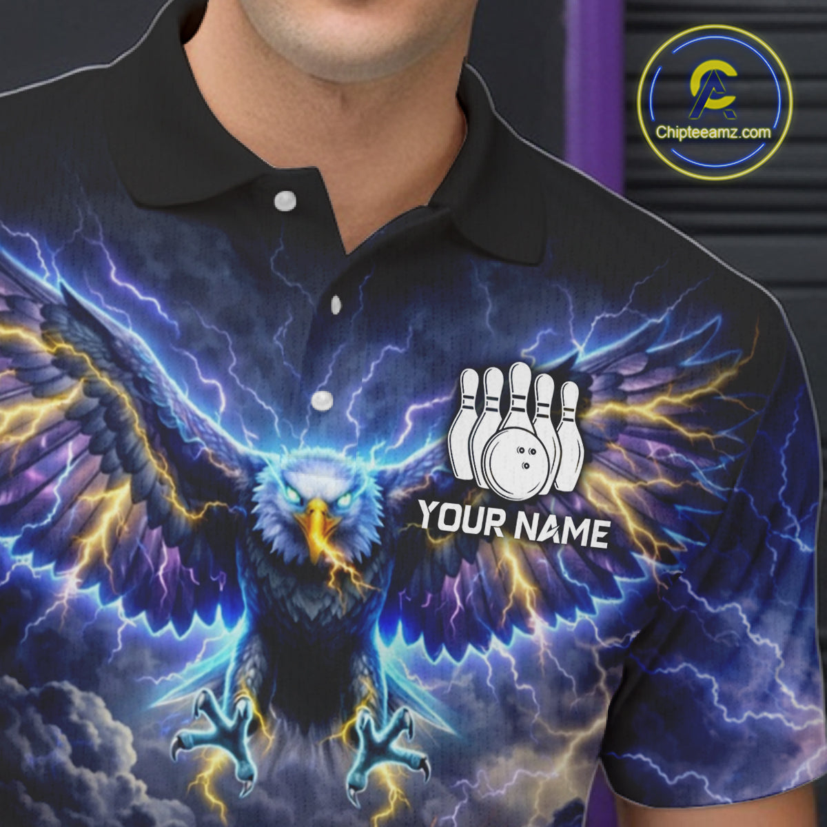 Custom Blue Lightning Thunder Eagle Bowling team shirts For Men, cool Bowling jersey gift for bowlers NQS11537