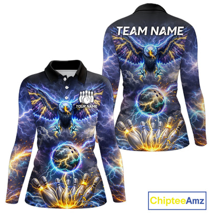 Custom Blue Lightning Thunder Eagle Bowling team shirts For Women, Bowling jersey gift for bowlers NQS11537