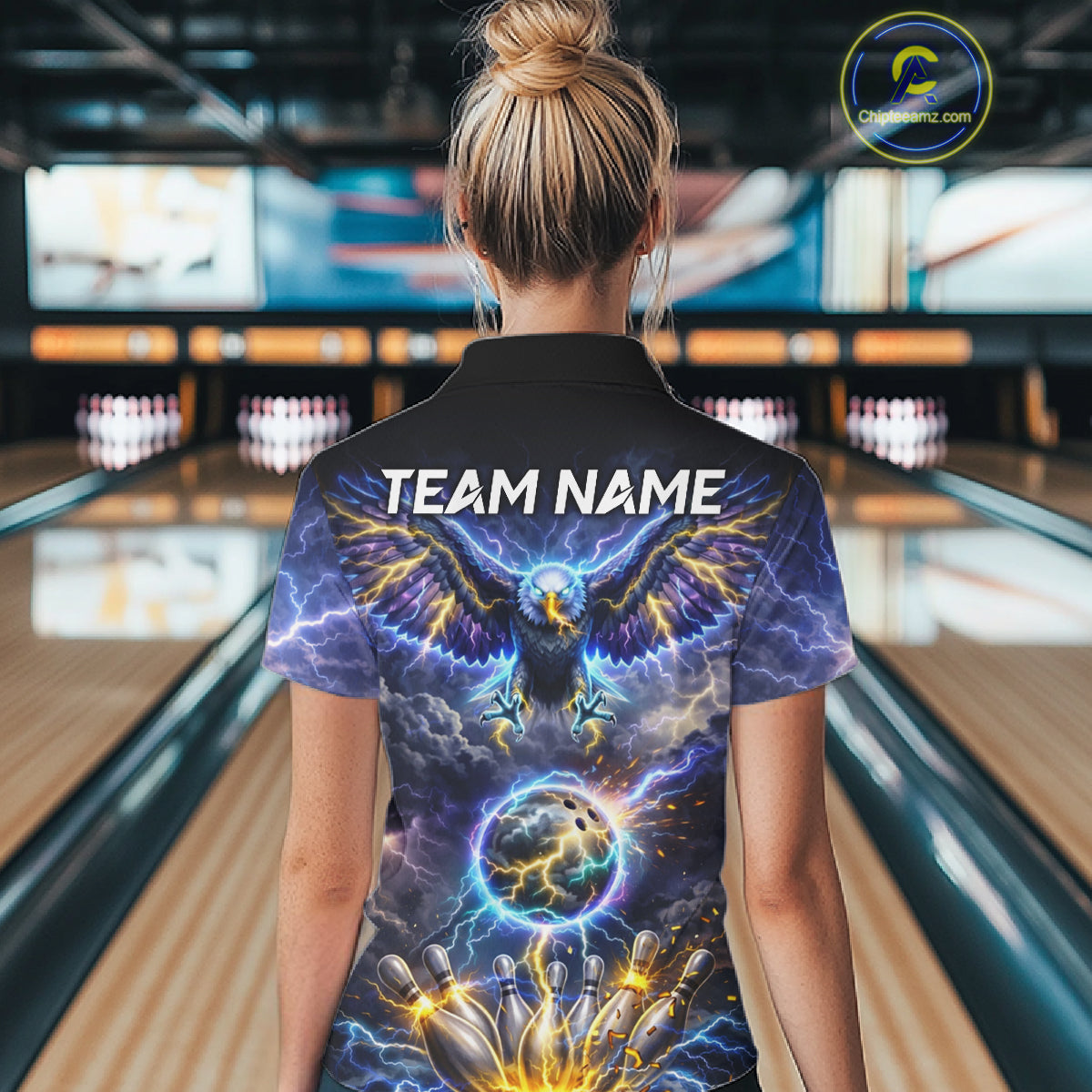 Custom Blue Lightning Thunder Eagle Bowling team shirts For Women, Bowling jersey gift for bowlers NQS11537