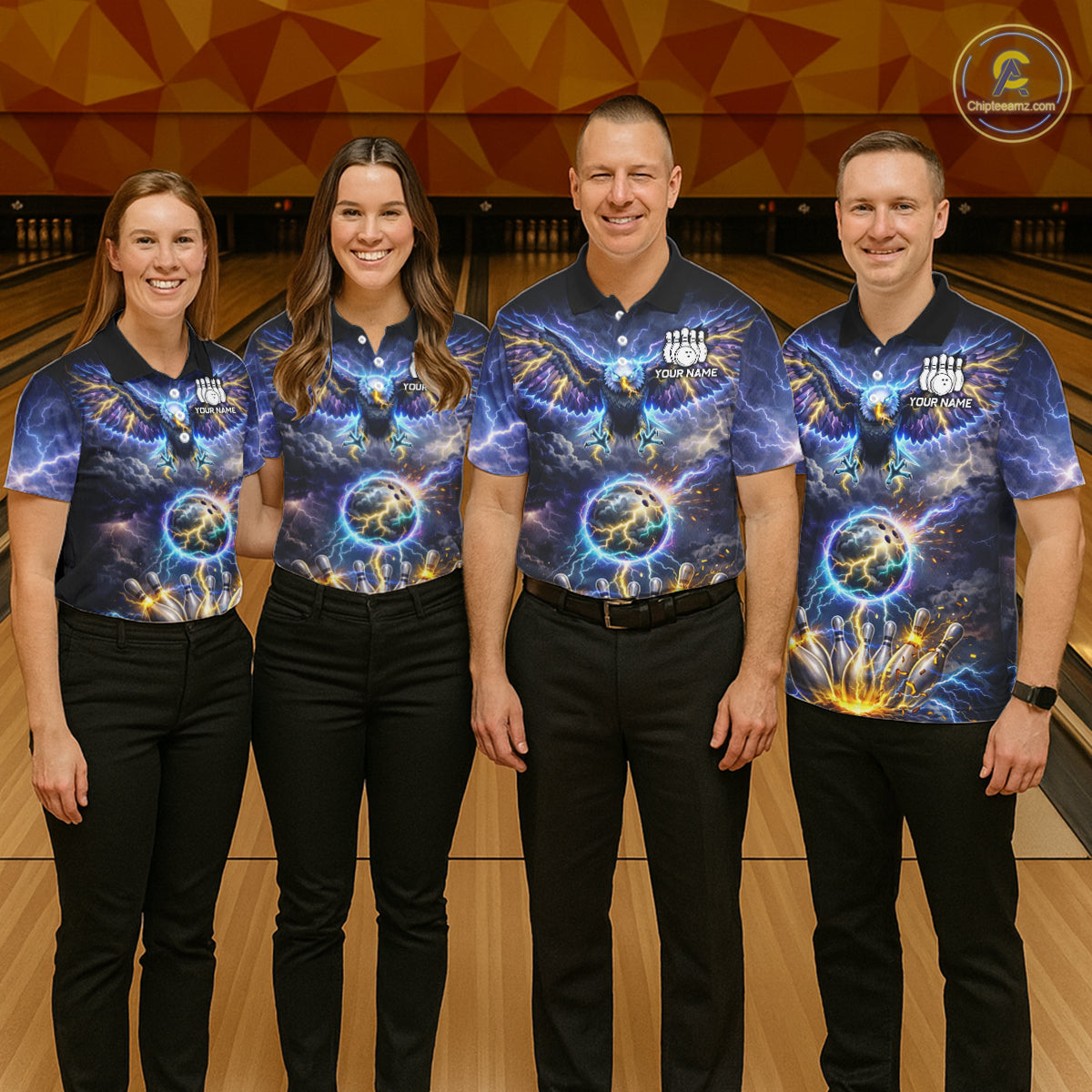 Custom Blue Lightning Thunder Eagle Bowling team shirts For Women, Bowling jersey gift for bowlers NQS11537