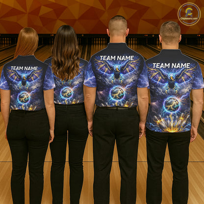 Custom Blue Lightning Thunder Eagle Bowling team shirts For Women, Bowling jersey gift for bowlers NQS11537
