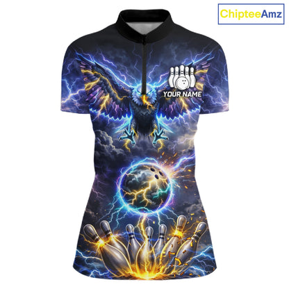 Custom Blue Lightning Thunder Eagle Bowling team shirts For Women, Bowling jersey gift for bowlers NQS11537