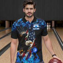 Load image into Gallery viewer, Blue Flame American Flag Eagle bowling shirts for Men Custom Bowling Team Jersey, gift for Bowler NQS9606