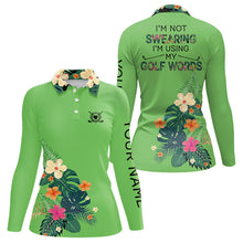 Load image into Gallery viewer, Green tropical leaf Funny Women golf polo shirts custom name I am not swearing I&#39;m using my golf words NQS9754