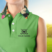 Load image into Gallery viewer, Green tropical leaf Womens sleeveless polo shirt custom name I am not swearing I&#39;m using my golf words NQS9754