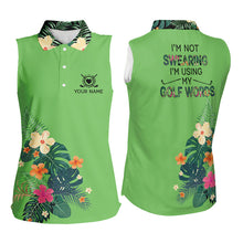Load image into Gallery viewer, Green tropical leaf Womens sleeveless polo shirt custom name I am not swearing I&#39;m using my golf words NQS9754