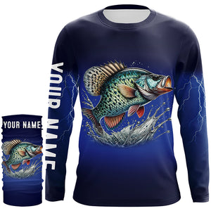 Crappie Fishing Blue lightning 3D All Over printed Customized Name UV protection fishing Shirts NQS315